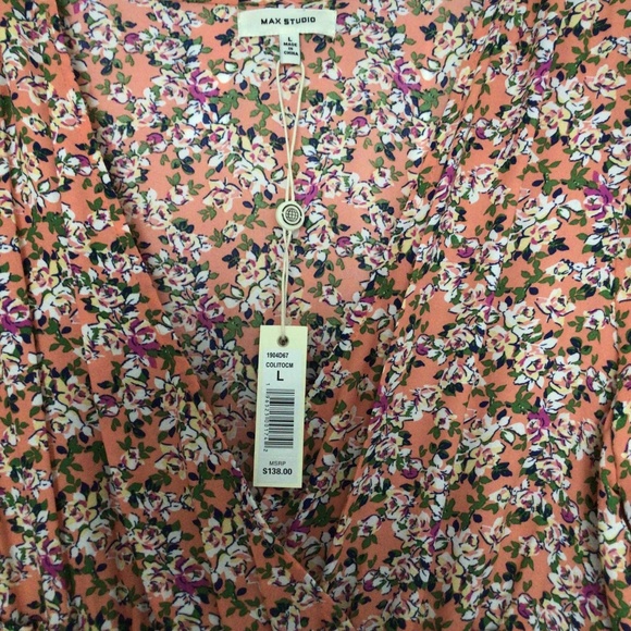 Max Studio Peach Floral Maxi Dress with Shirred Waist and Sleeves - Picture 3 of 6